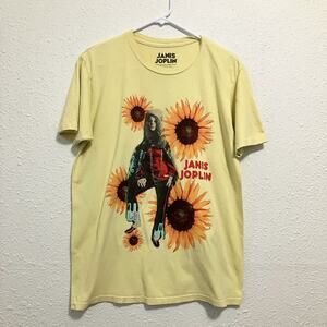 Janis Joplin Sunflower Graphic Band T Shirt Yellow Cotton Short Sleeve Sz Medium